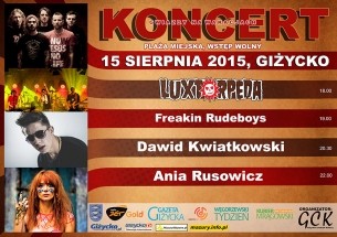 Koncert Luxtorpeda, Freakin Rudeboys, Dawid Kwiatkowski w Giżycku - 15-08-2015