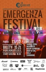 Bilety na EMERGENZA FESTIVAL POLSKA - RUNDA I (Eliminacje) - WARSZAWA - ROCK ON - DZIEŃ 3 // ORANGE ZEBRA + BACKWATER + DROP OF FIRE + NOCNY SUPERSAM + DOLLZ + MELLUSYA + SUNDARAM + SPLENDOR