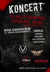 Koncert: Nighthawk / Vermis / Five Stitches / Venture w Krakowie - 22-04-2017