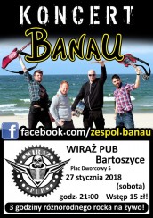 Koncert rockowy BANAU | 27.01.2018 Wiraż Pub Bartoszyce - 27-01-2018