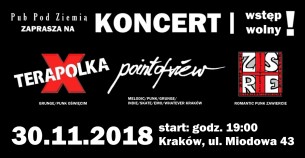 Koncert Andrzejkowy Czad Pod Ziemią: pointofview, Terapolka i ZSRE w Krakowie - 30-11-2018