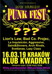 Koncert SAINTS & SINNERS, LION'S LAW, Lazy Class, Aggressive, Bad Co. Project, La Inquisición, Arch Rivals, Svetlanas w Krakowie - 01-03-2019