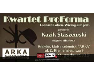 Bilety na koncert Kazik Staszewski z Kwartetem ProForma - Leonard Cohen. Wiemy kim jest. w Krakowie - 27-09-2023