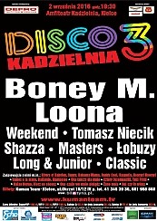 Bilety na koncert Disco Kadzielnia 3 - Boney M., Loona, Weekend, Tomasz Niecik, Shazza, Masters, Lobuzy, Long&amp;Junior, Classic w Kielcach - 02-09-2016