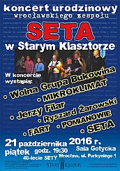 Bilety na koncert SETA 40-lecie zespołu - Wolna Grupa Bukowina, Mikroklimat, Jerzy Filar, Ryszard Żarowski, FART, Pomianowie, SETA we Wrocławiu - 21-10-2016