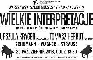 Bilety na koncert WIELKIE INTERPRETACJE najpiękniejsze pieśni i miniatury fortepianowe Urszula Kryger, Tomasz Herbut w Warszawie - 20-10-2018